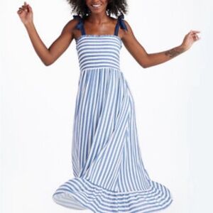 NWT Summersalt The Smocked Maxi Dress Striped Maxi Dress with Tie Straps- small